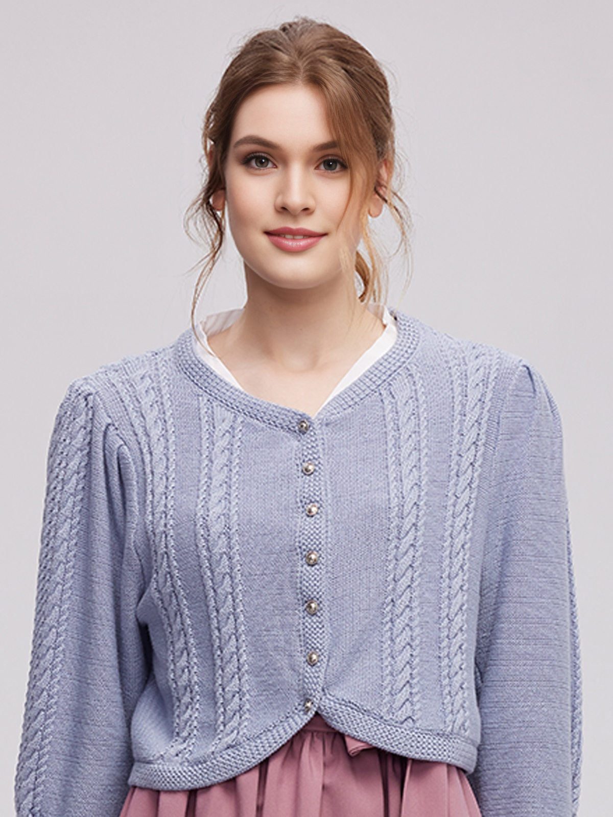 Dirndlbluse langarm hochgeschlossen in Blau