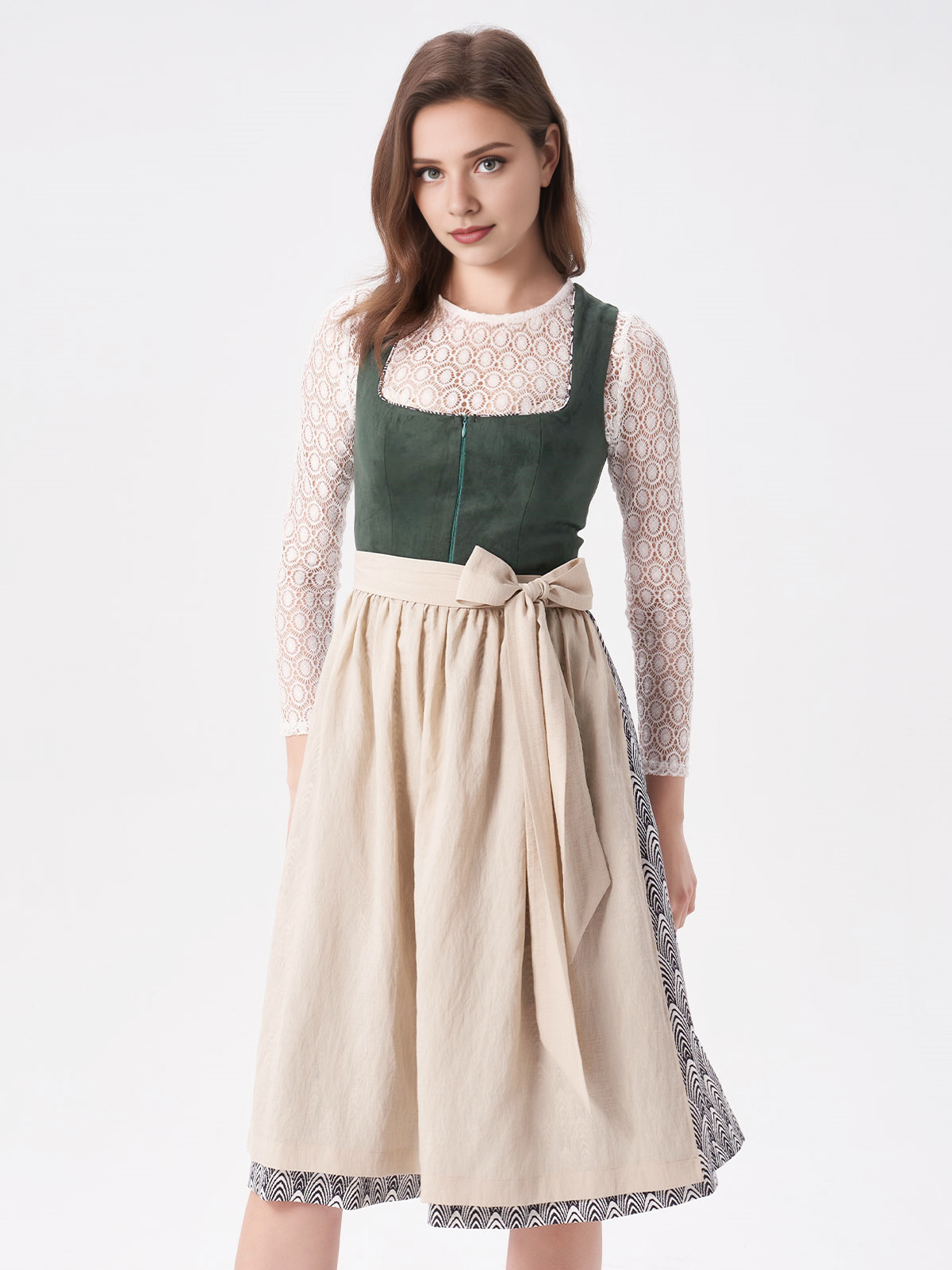 Rot Schwarz Dirndl mit grüner Schürze